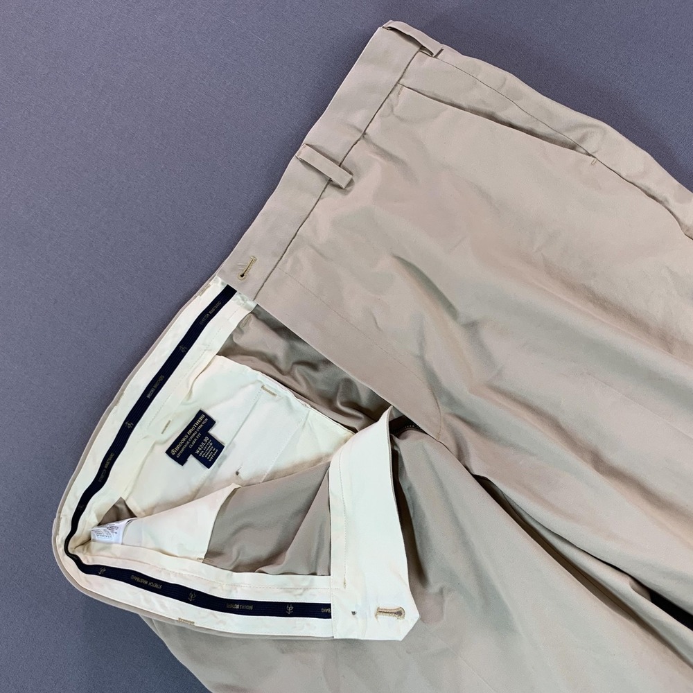 Brooks Brothers Pants Mens 42x30 Beige Advantage Chino Clark Flat Front Stretch